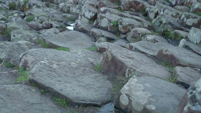Closer look of the basalt rocks in Giants Causeway. The Giants Causeway is an area of about 40000 interlocking basalt columns the result of an ancient volcanic eruption.