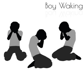 boy in Everyday Waking Up pose on white background