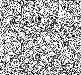 Sea seamless pattern, black and white wave . Adult Coloring pages