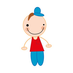 boy smiling wearing red shirt and blue pants. male kid cartoon. vector illustration