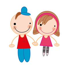 boy and girl cartoon couple and holding hands. vector illustration