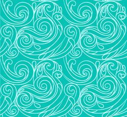 Seamless sea vector blue wave line pattern, sea background. Adult Coloring pages