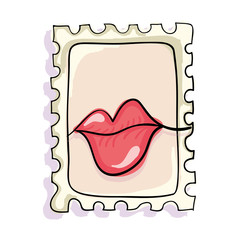 pink kiss lips postage stamp. love concept. vector illustration
