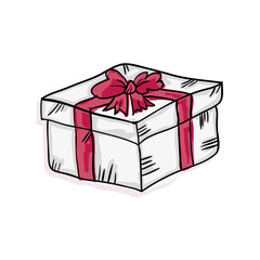 gift present box with pink bow ribbon decoration. vector illustration