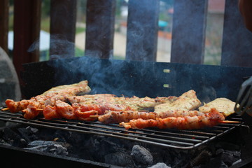 Making barbecue outside