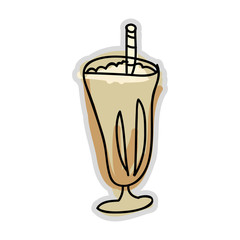 ice coffee with wafer roll on glass cup. vector illustration