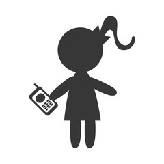 avatar girl holding a cellphone. silhouette female person. vector illustration