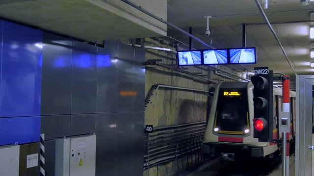 4K Subway Train, Metro Arrives at City Station, Public Transport Transit