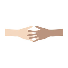 Interracial friendship and cooperation concept. Two people of different ethnicities holding hands. vector illustration