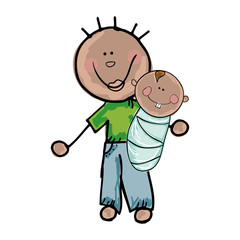 father smiling with baby son with happy face. vector illustration
