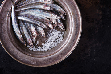 Anchovy Fresh Marine Fish.Appetizer. selective focus.