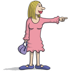 illustration with a woman with hand pointing and smiles