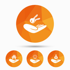 Helping hands icons. Protection and insurance.