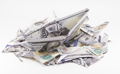 Chopped dollars on a white background