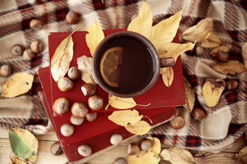 tea cup and hazelnuts