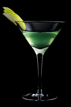 Apple Martini cocktails on black background