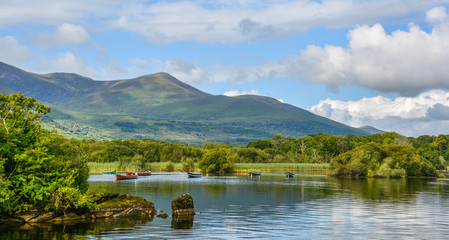 Idyllic view of Ross Castle lake, Killarney, Ireland