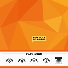 Hands insurance icons. Money savings sign.