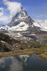 Matterhorn mirror in Riffelsee Lake, Switzerland
