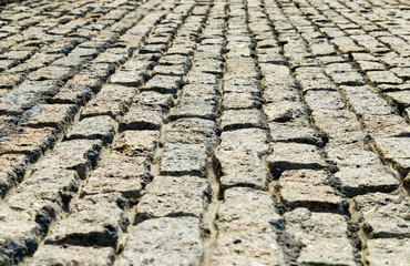 low angle view to new cobblestone road