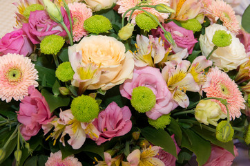 Chrysanthemums and roses.