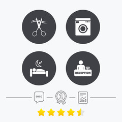 Hotel services icon. Washing machine, hairdresser.