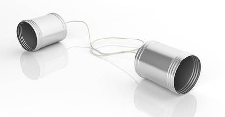 Tin cans telephone. 3d illustration