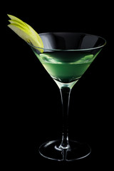 Apple Martini cocktails on black background