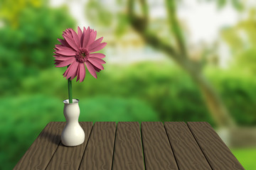 3D rendering of pink gerbera daisy in a white vase