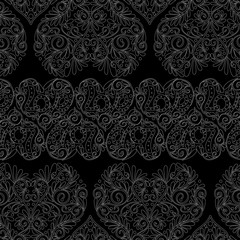 Seamless pattern with Love Hearts. White on blacr background