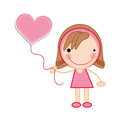 little girl with heart balloon and wearing pink dress. vector illustration