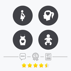 Maternity icons. Baby infant, pregnancy, dress.