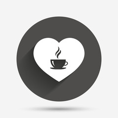 Love Coffee icon. Hot coffee cup sign.