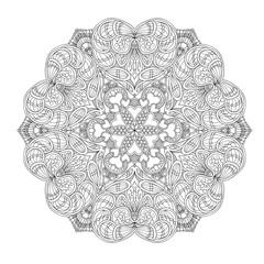 decorative mandala with Love Hearts.Outline drawing. Coloring pages for adult