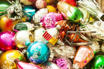 Antique christmas decorations colorful background