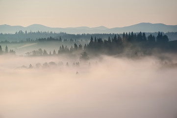 Obraz na płótnie Canvas beautiful landscape with mountain veiw and morning fog on sunrise