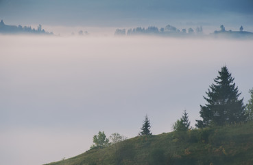 beautiful landscape with mountain veiw and morning fog on sunrise