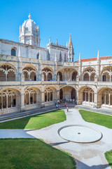 Cloister view of the Jeronimos Monastery in Lisbon, Portugal