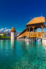Historic city center of Lucerne with famous Pilatus mountain and Swiss Alps, Luzern, Switzerland