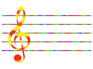 Obraz premium Red-and-yellow treble clef and multicolored lines on the white background