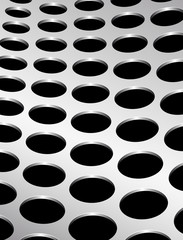 Technology background with circle perforated metal chrome, iron, stainless steel, silver grill texture for internet sites, web user interfaces. Vector Pattern.