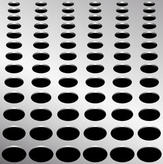 Technology background with circle perforated metal chrome, iron, stainless steel, silver grill texture for internet sites, web user interfaces. Vector Pattern.