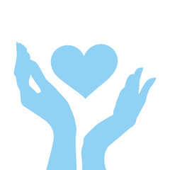 open hands and heart shape up blue. vector illustration