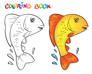 Hand drawn vector fish in black and white. Coloring book