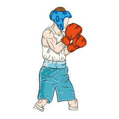 boxer man training boxing with protection sport equipment. vector illustration