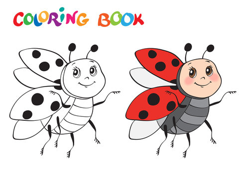 Coloring book with Ladybug. Vector illustration. Isolated on white.