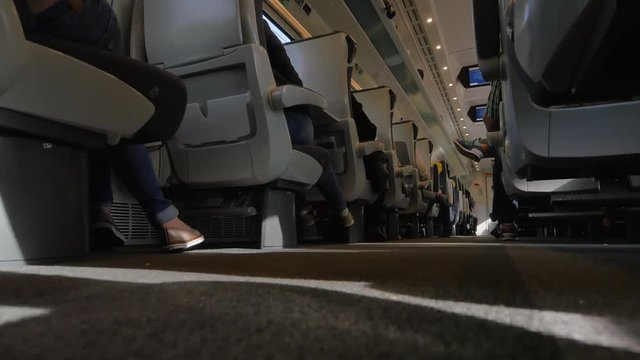 4K Aisle Way in Train, High Speed Rail Transport, Passenger Travel Seating