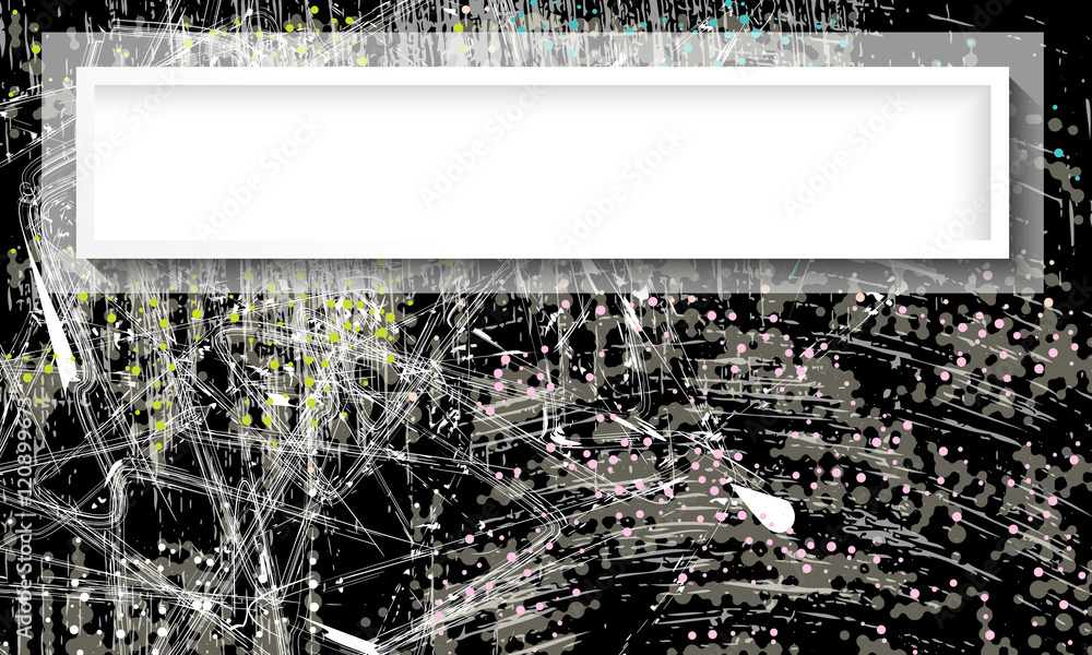 Poster white frame and vector scratched background and dots, lines