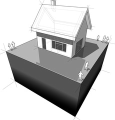 diagram of a simple detached house with doors and windows