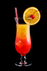 Tequila sunrise cocktails on black background